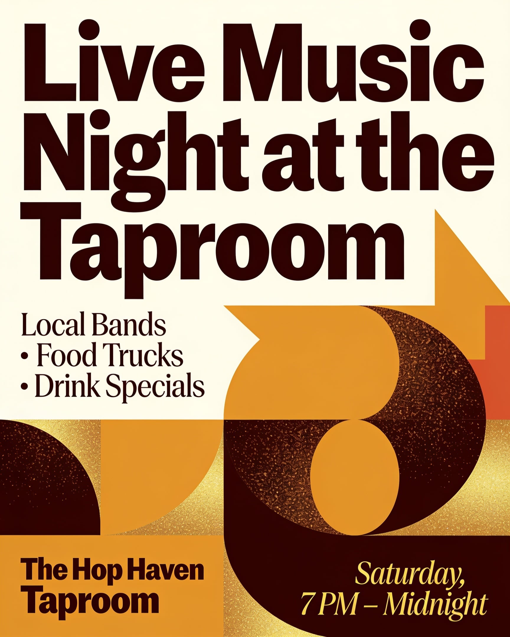 Amber and dark-wood craft beer taproom live music night flyer
